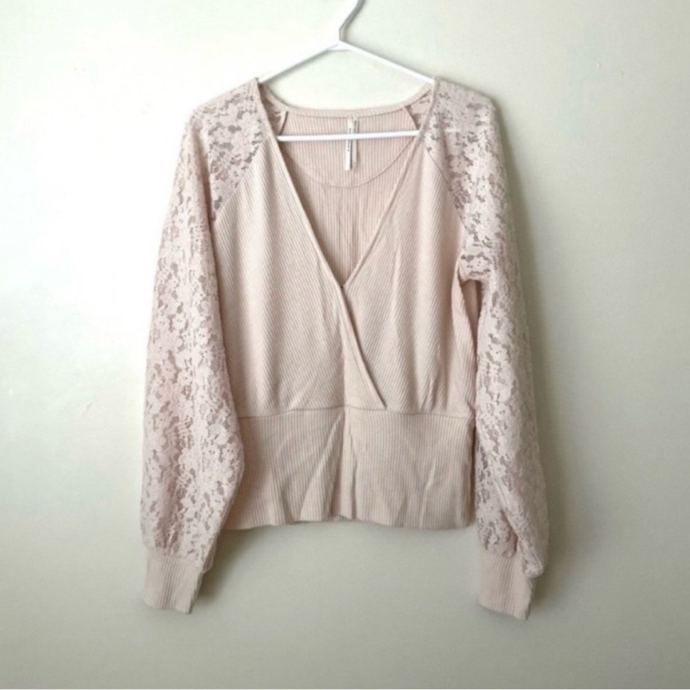 Anthropologie Lace Sleeve V-Neck Sweater